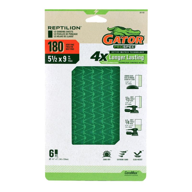 RUST OLEUM - Set 6 Hojas de Lija Premium Grano 180 5 1/2" x 9" Gator Reptilion