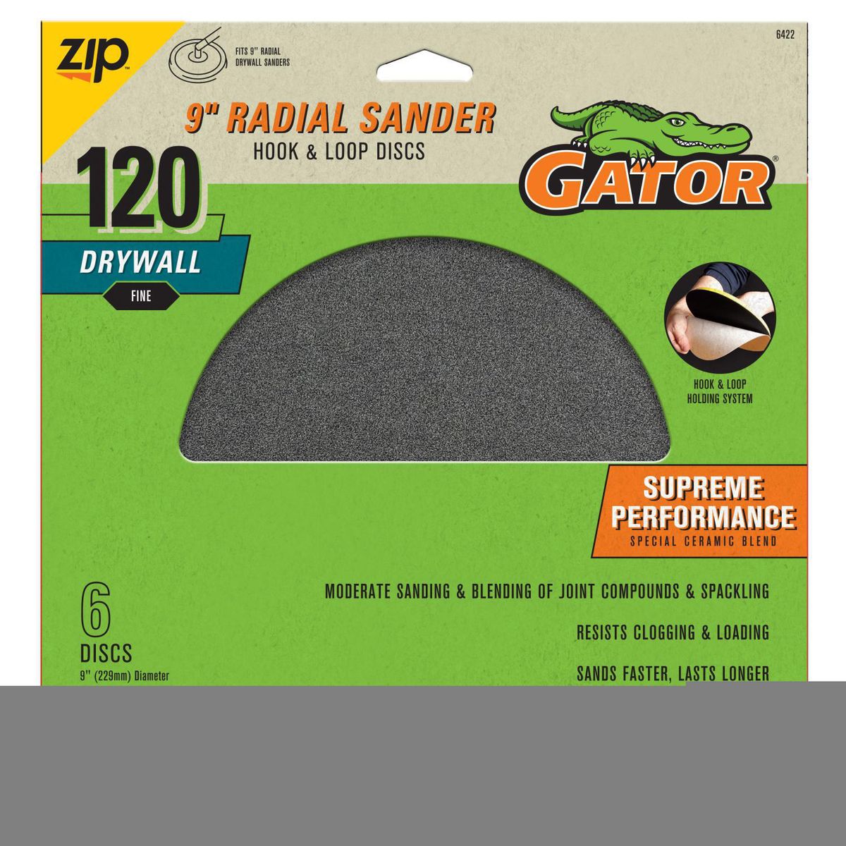 RUST OLEUM - SET 6 DISCOS DE LIJA VELCRO PREMIUM 9" GRANO 120 GATOR CERAMAX.