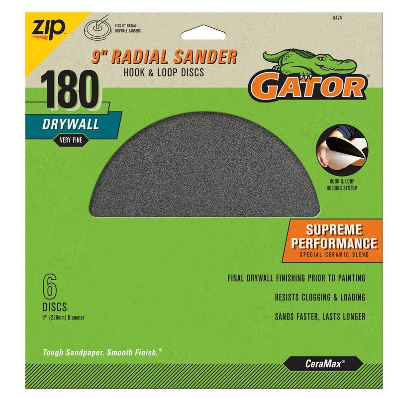 RUST OLEUM - Set 6 Discos de Lija Velcro Premium 9" Grano 180 Gator Ceramax