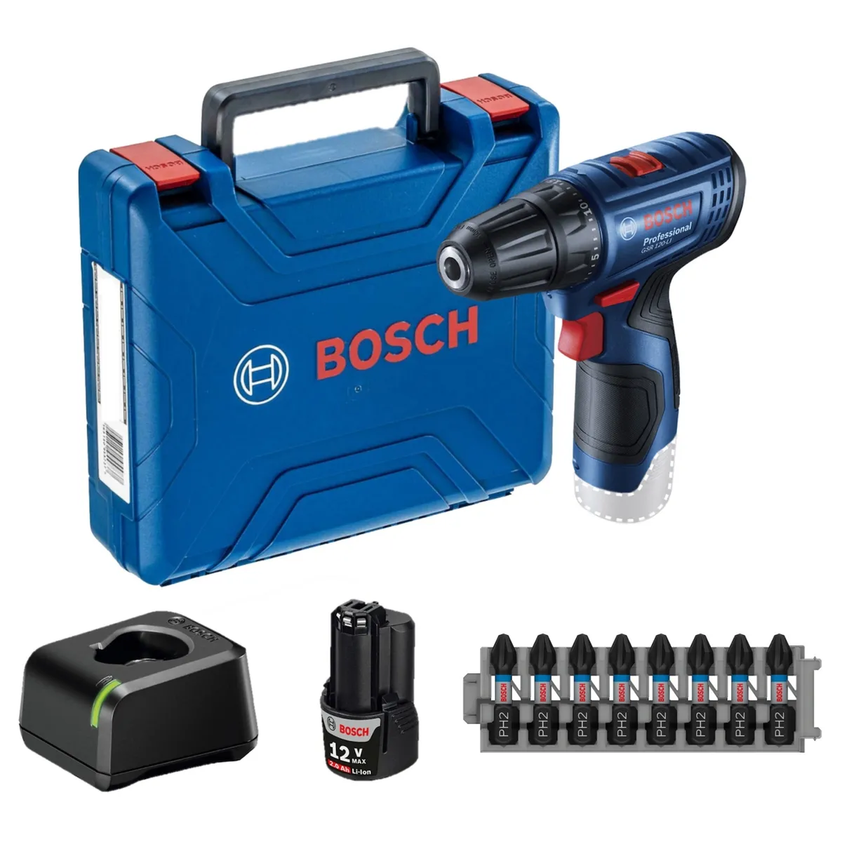 BOSCH - Taladro/atornillador InalámbricoGSR 120-LI 1 Batería +Maletín + Set Puntas para Atornillar