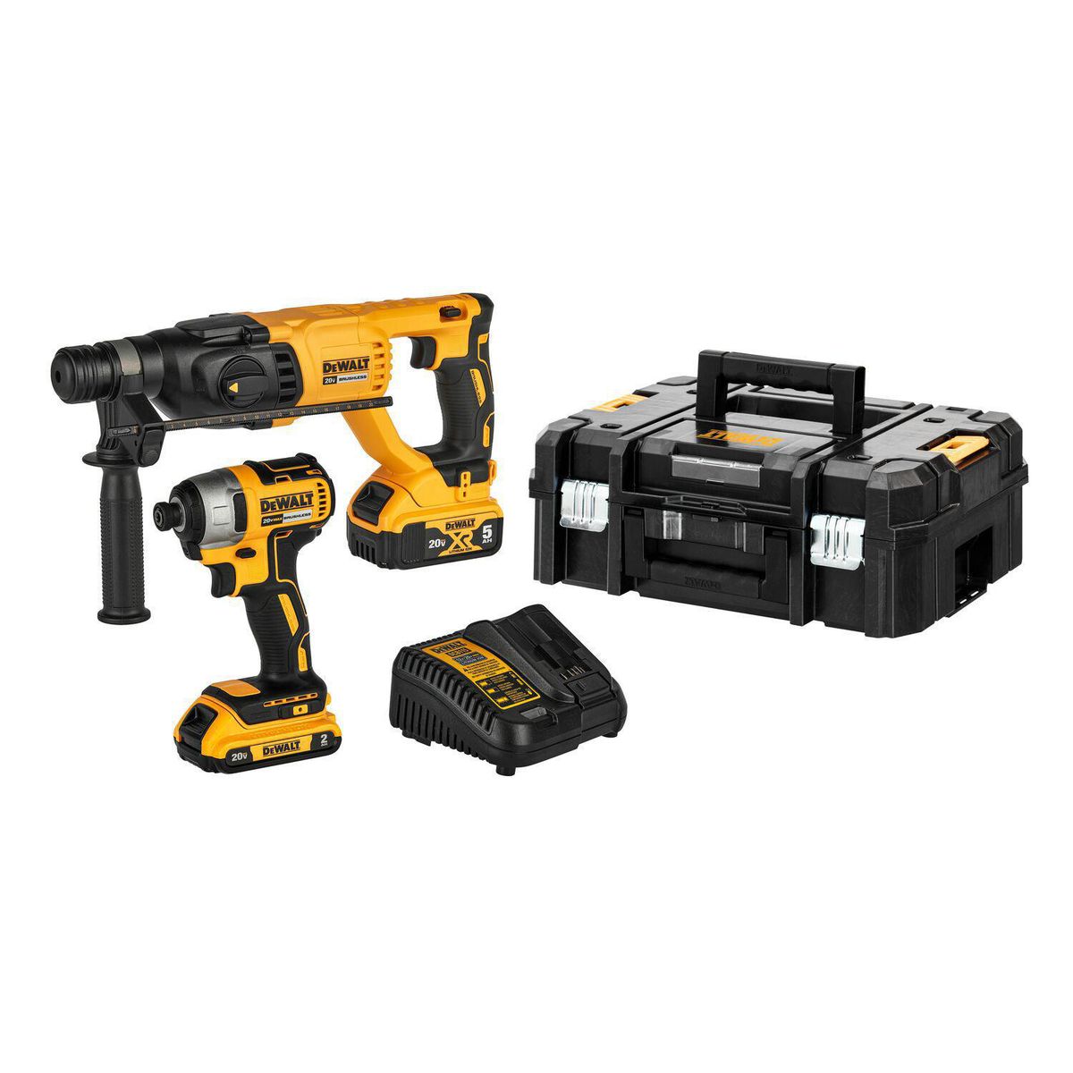 DEWALT - Rotomartillo + Atornillador de impacto + 2 baterías + Caja de herramientas + REGALO Esmeril