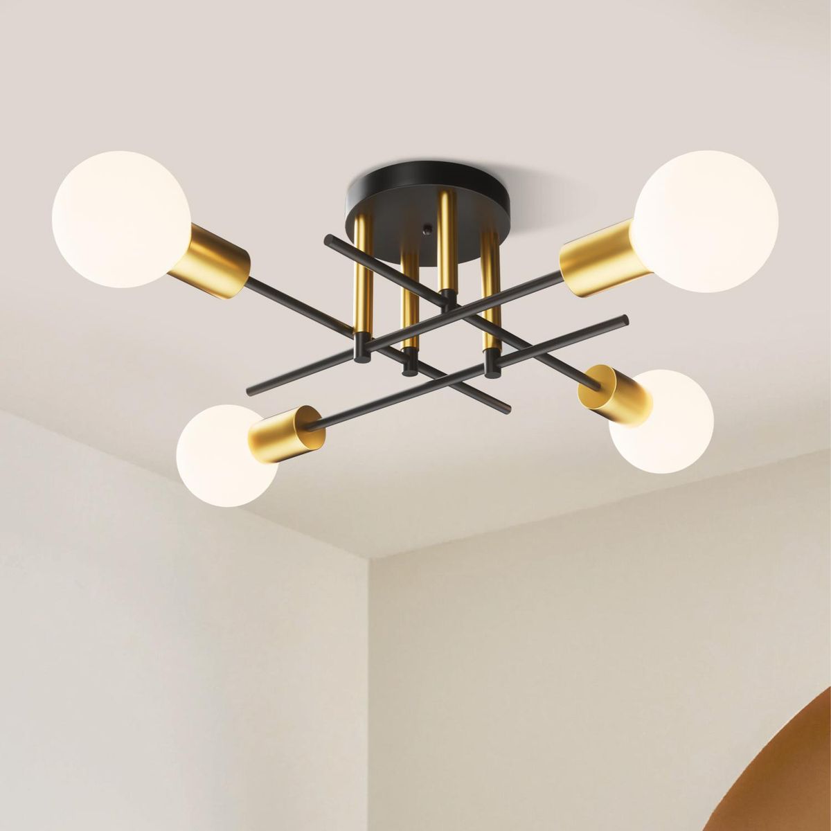 LIGHTECH - Lámpara Colgante de Techo 4 Luces Lita Negra/Dorada