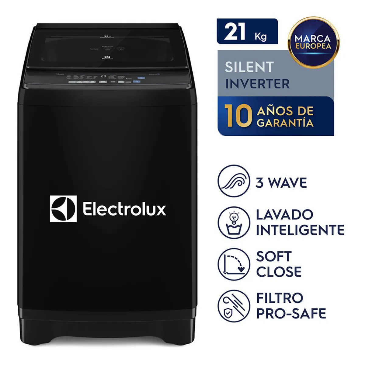 ELECTROLUX - Lavadora Inverter 21kg Negro EWIJ21F2XSYB