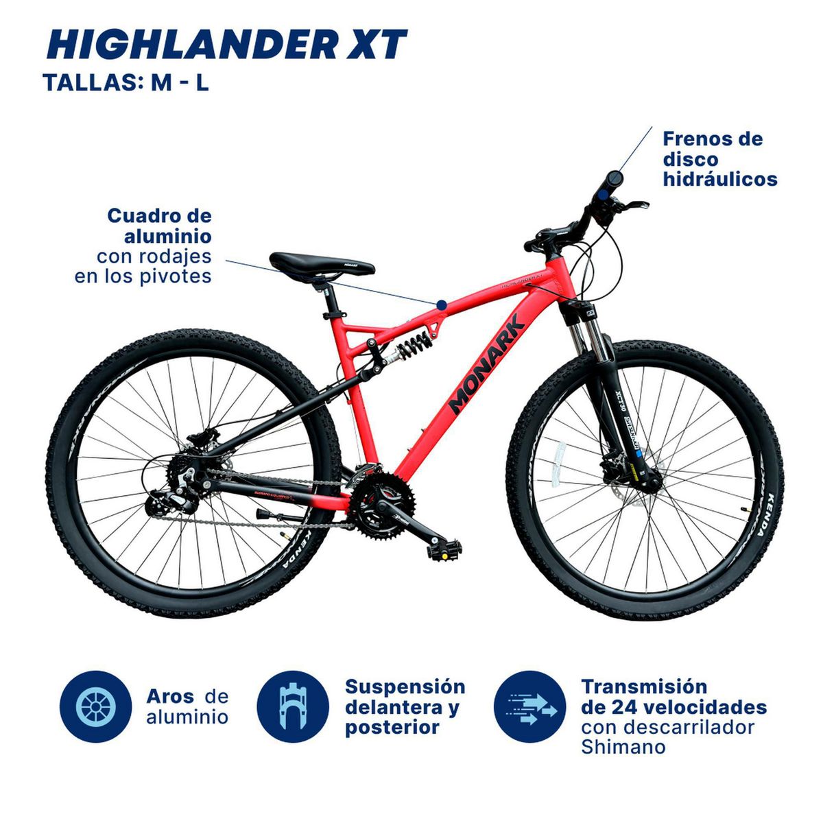 MONARK - Bicicleta Monark Highlander Xt Aro 29" Rojo/Negro L