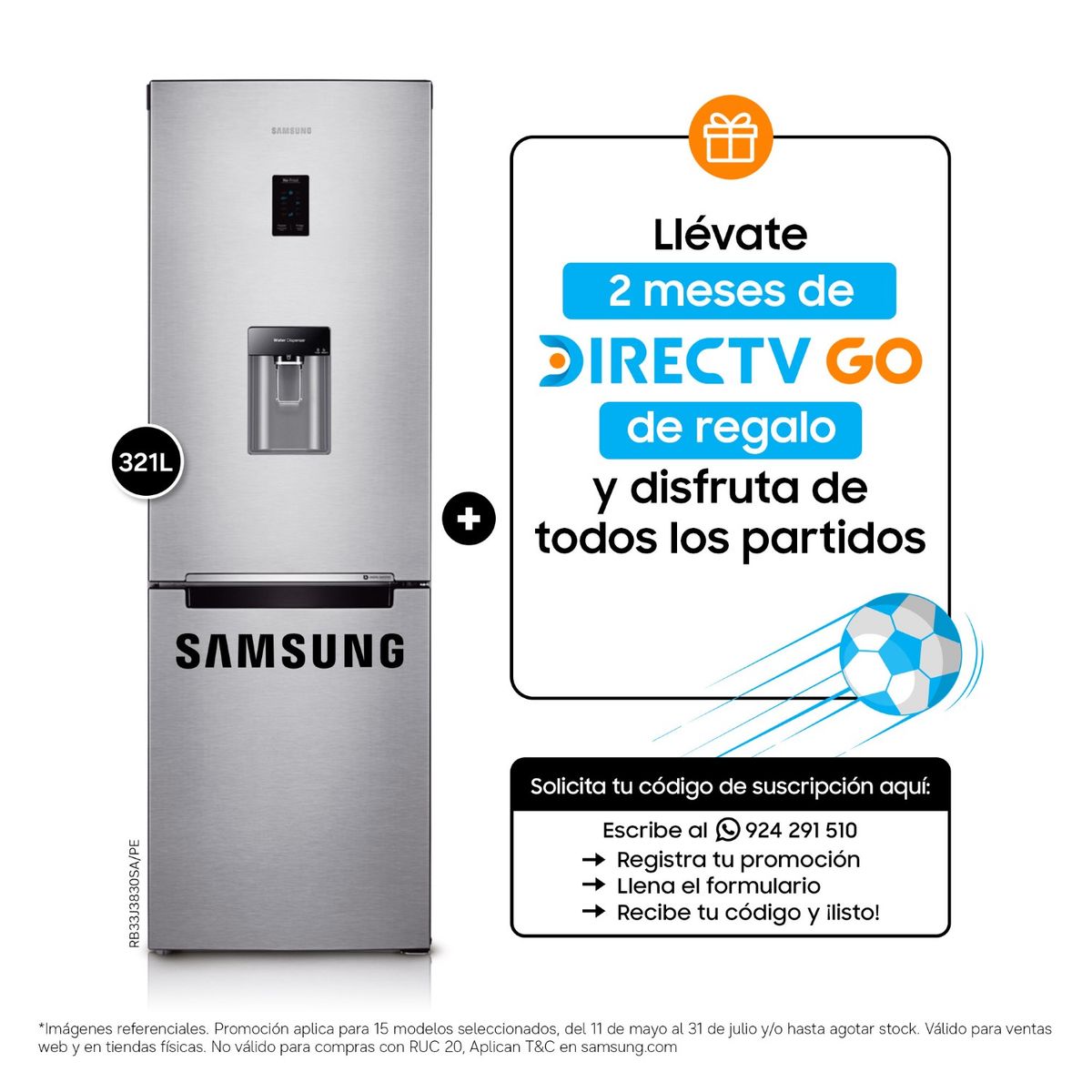 Refrigeradora Samsung 321L Bottom Freezer 2 Puertas RB33J3830SA/PE, marca SAMSUNG - Foto Principal
