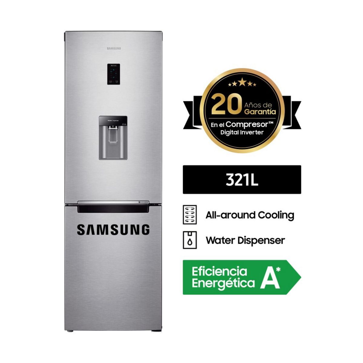 SAMSUNG - Refrigeradora Samsung 321L Bottom Freezer 2 Puertas RB33J3830SA/PE