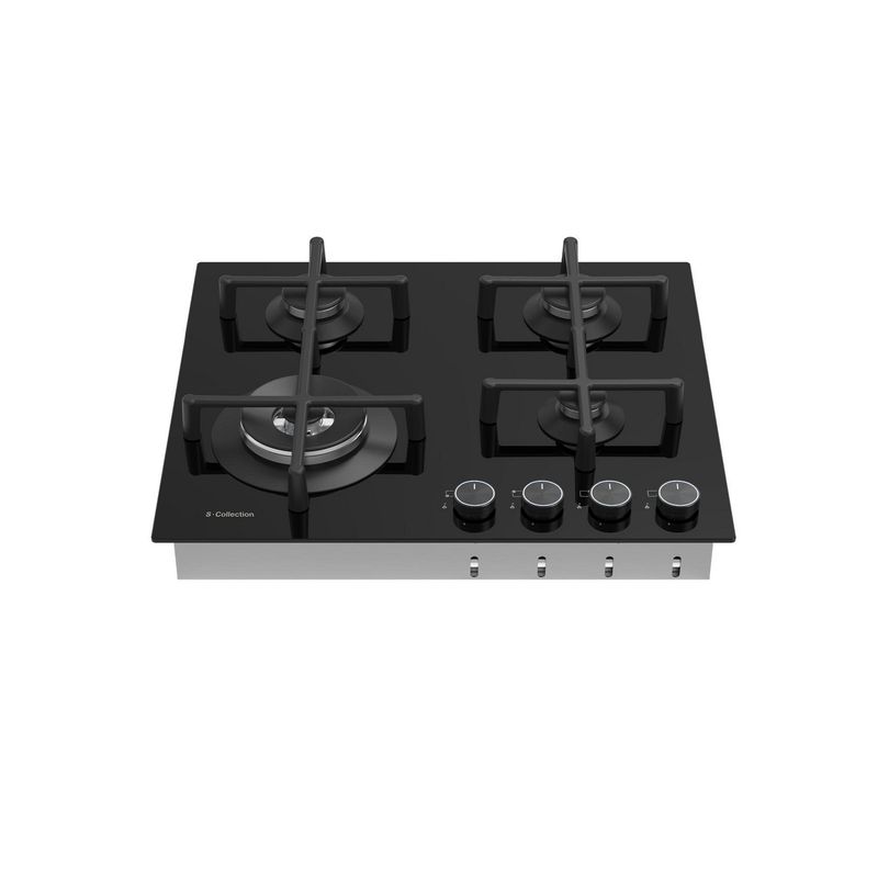 SOLE - Encimera Empotrable A Gas 4 Hornillas 60cm SOLCO077 S-Collection Negro