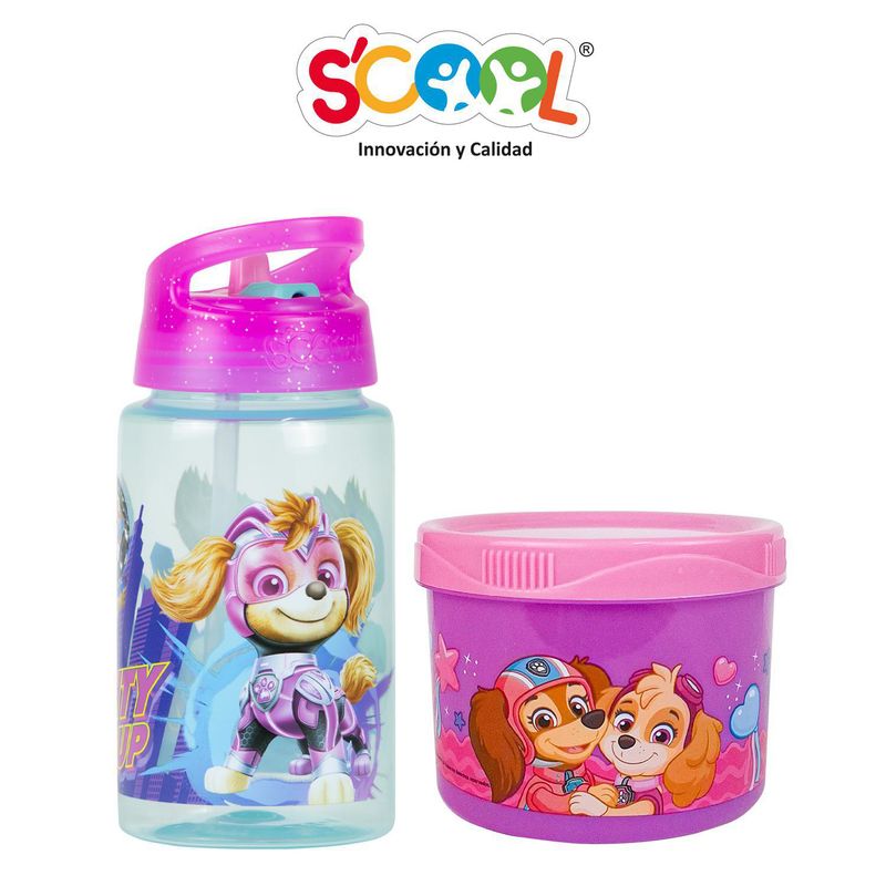 SCOOL - Set Botella Plus + Táper Paw Patrol Rosado