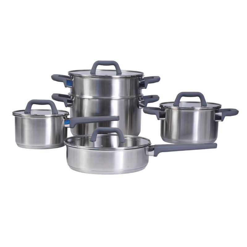 OSTER - Juego de Ollas 9 Piezas Acero Inoxidable Beauford Plateado
