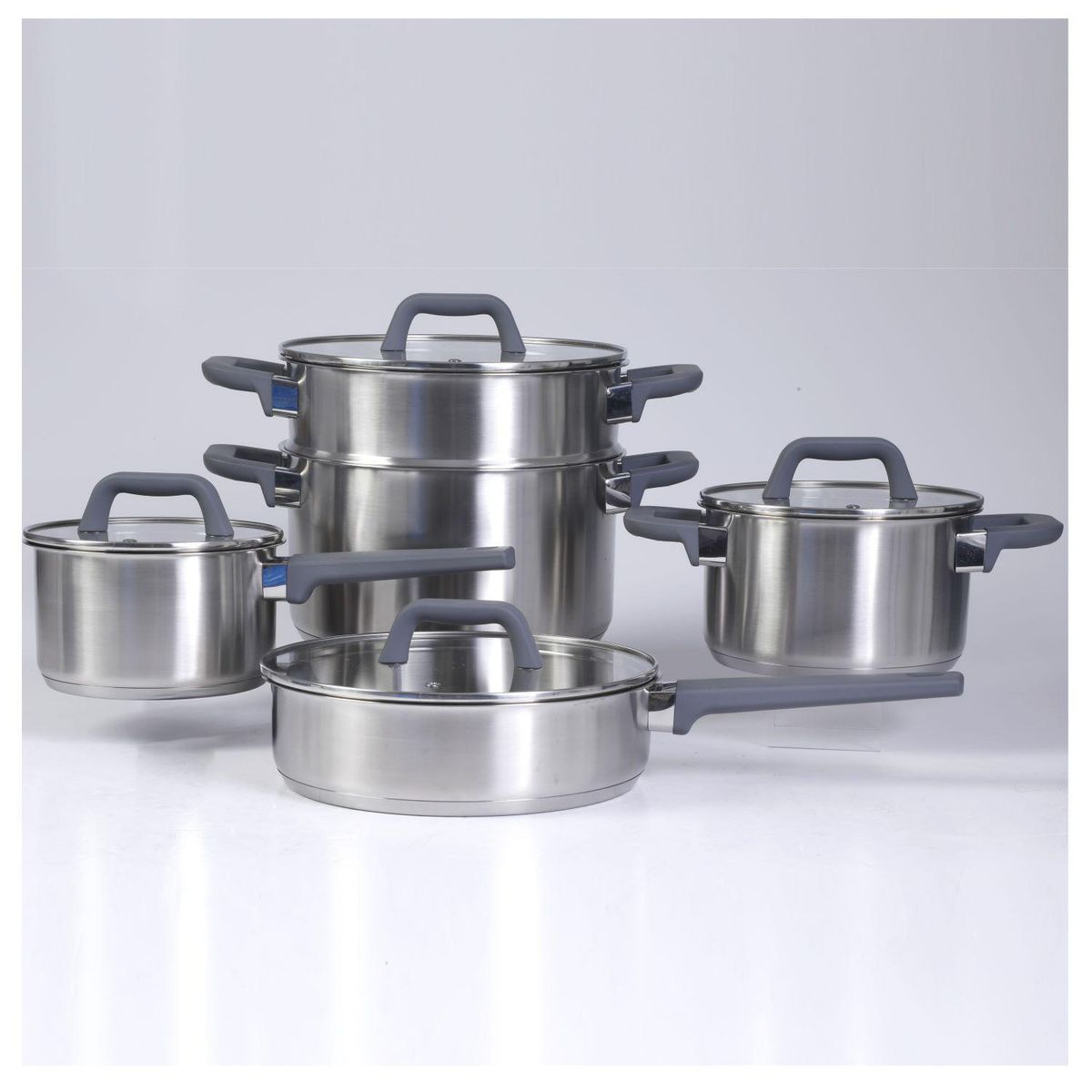 OSTER - Juego de Ollas 9 Piezas Acero Inoxidable Beauford Plateado