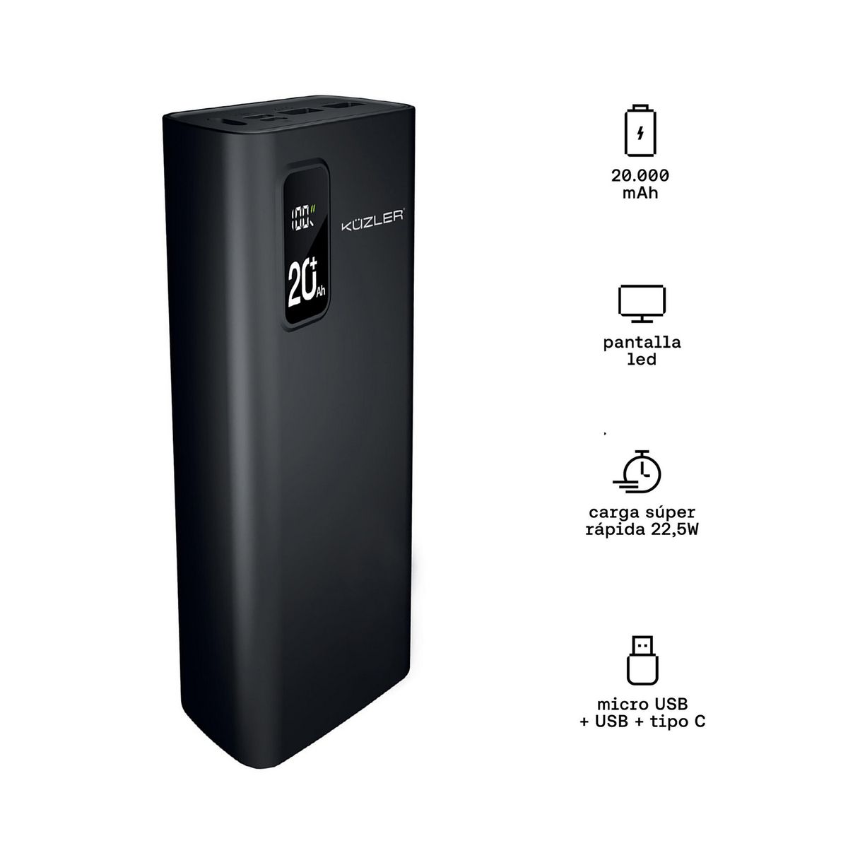 KUZLER - Powerbank Slim 20KmAh ANKE-105N Negro