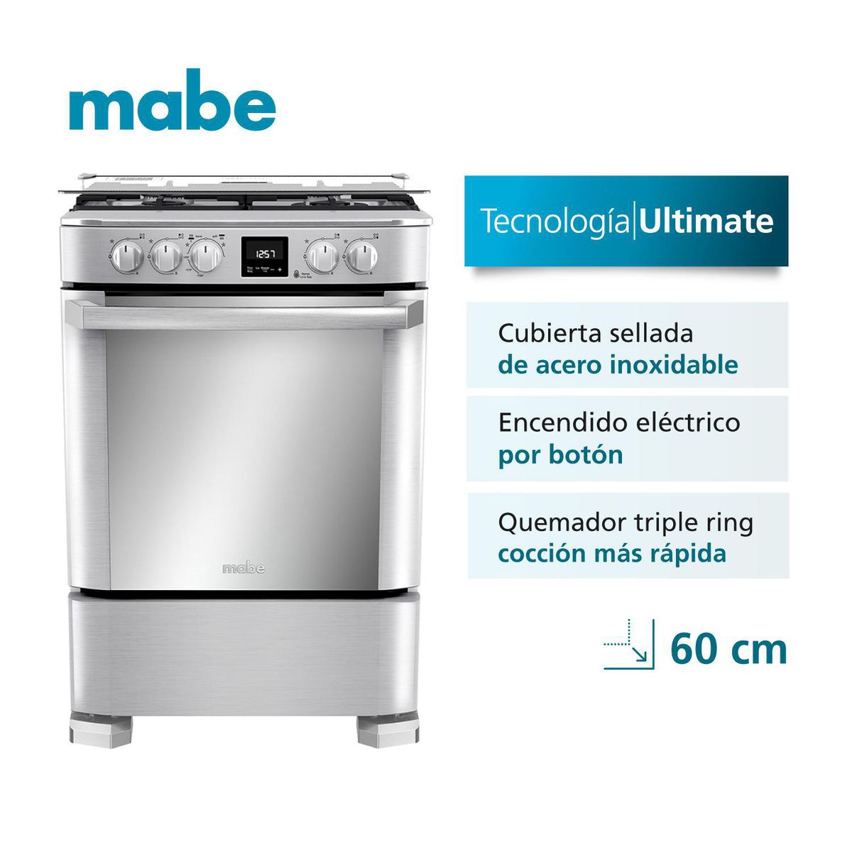Mabe - Cocina de Pie a Gas 4 Hornillas Mabe CMP6085FX1 Inox