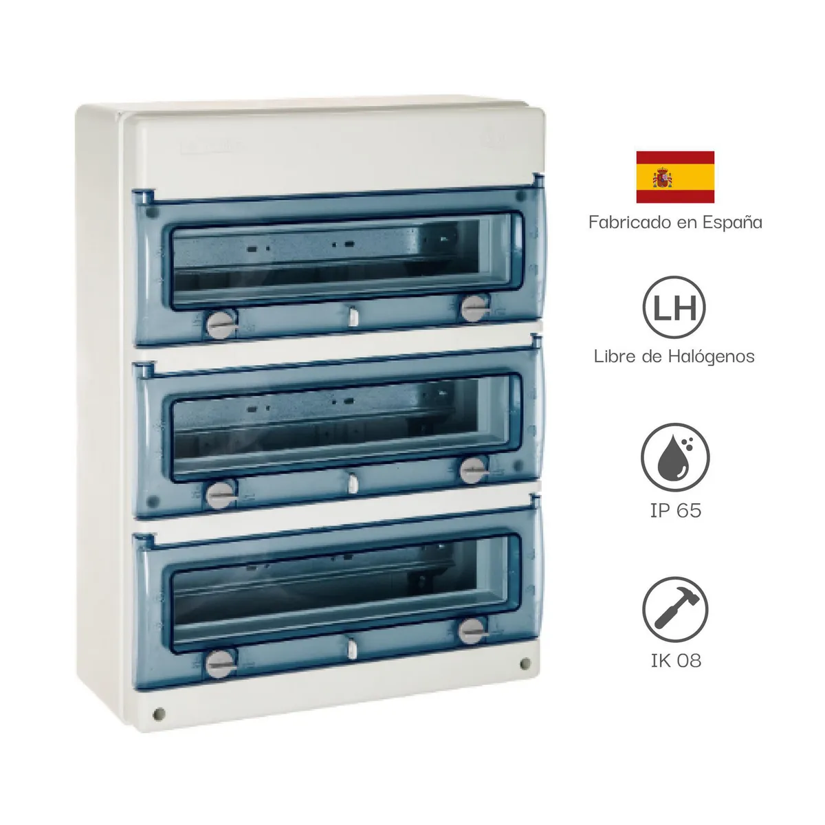 SOLERA - Tablero Distribución Adosa. Hermetico Libre Halog. 48 P C/Borne Ip65 Ik08 362X500X160Mm