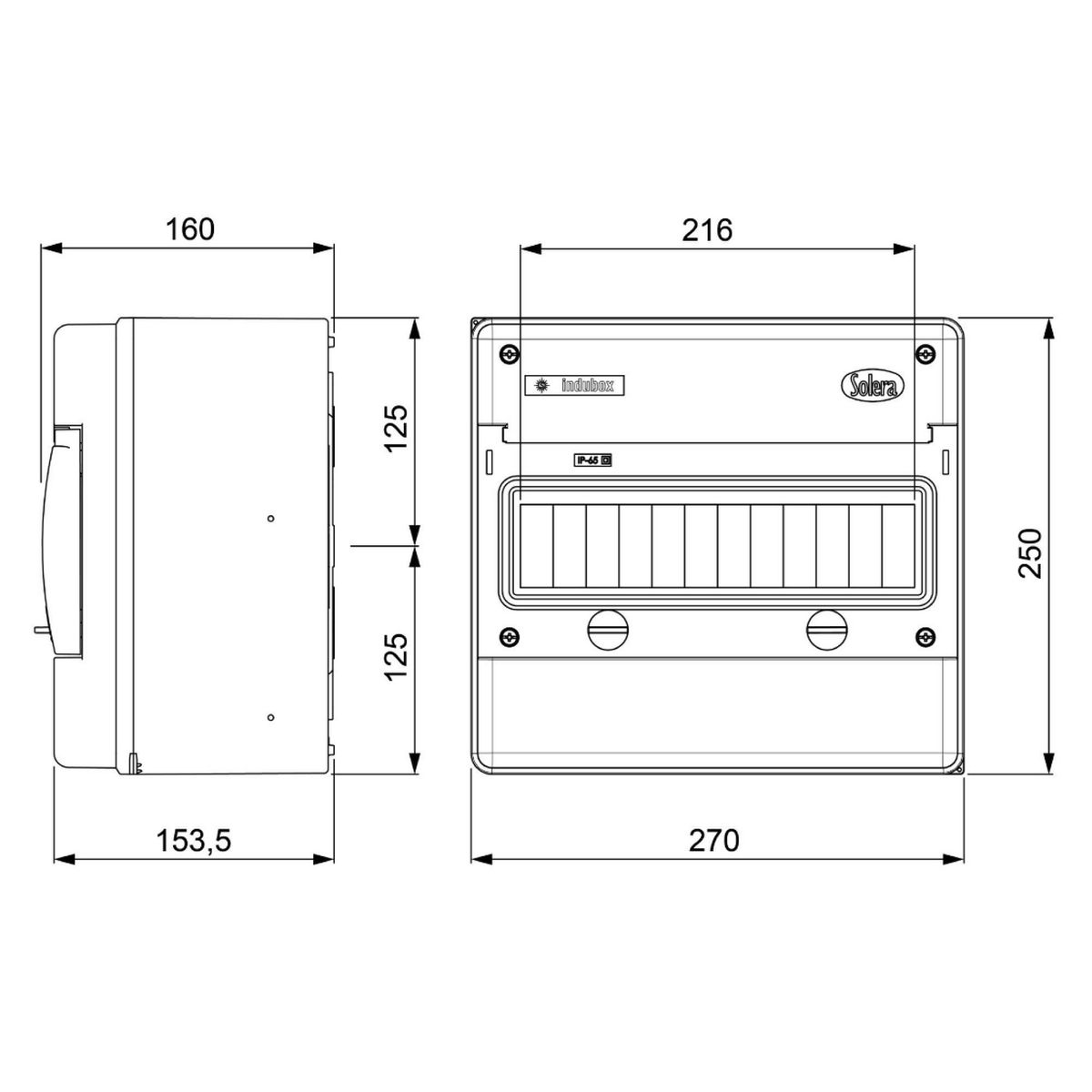 SOLERA - Tablero Distribución Adosa. Hermetico Libre Halog. 12 P C/Borne Ip65 Ik08 270X250X160Mm