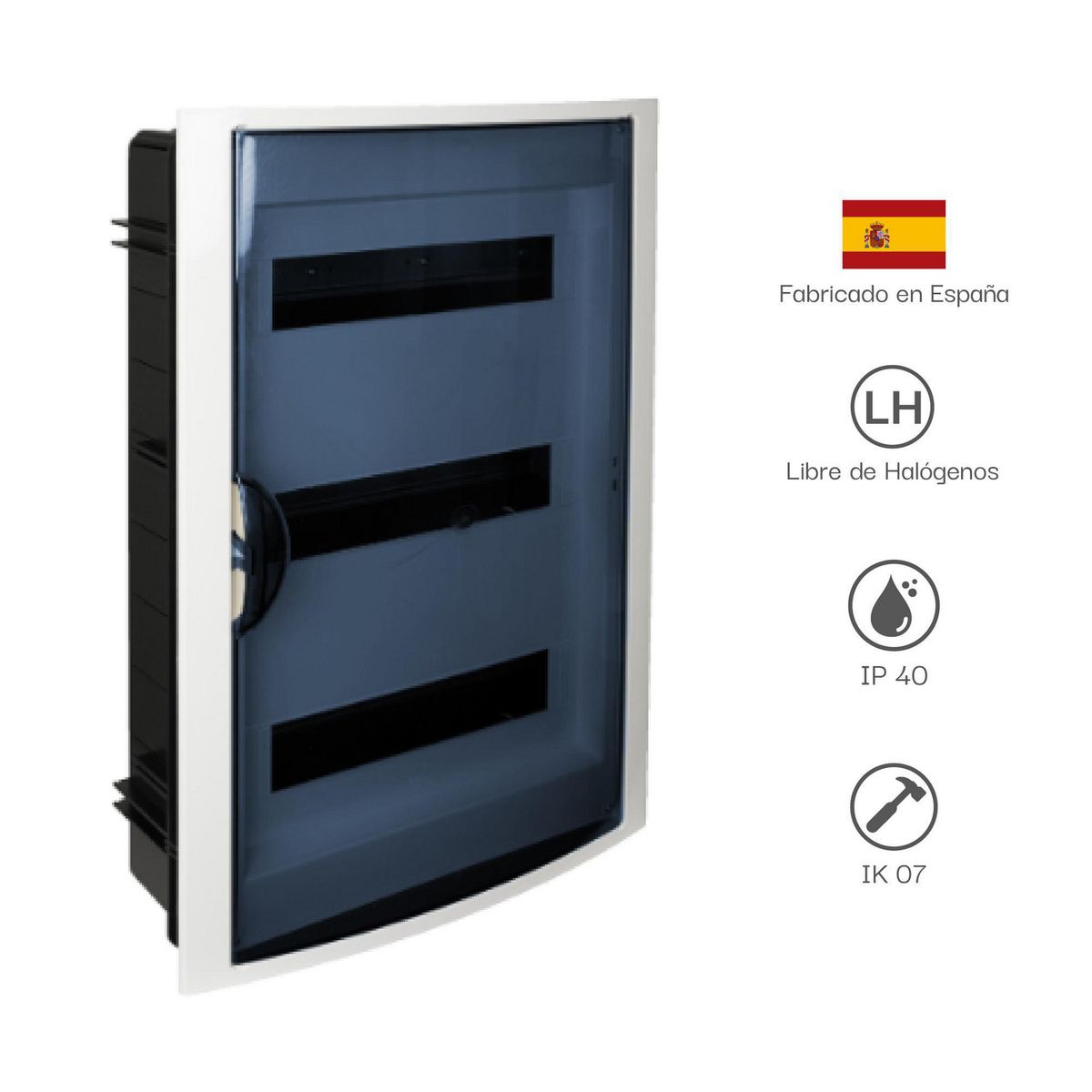 SOLERA - Tablero Riel Din Empotra. Libre Halog. 42 Polos Puerta Fumé A/H Ip40 Ik07