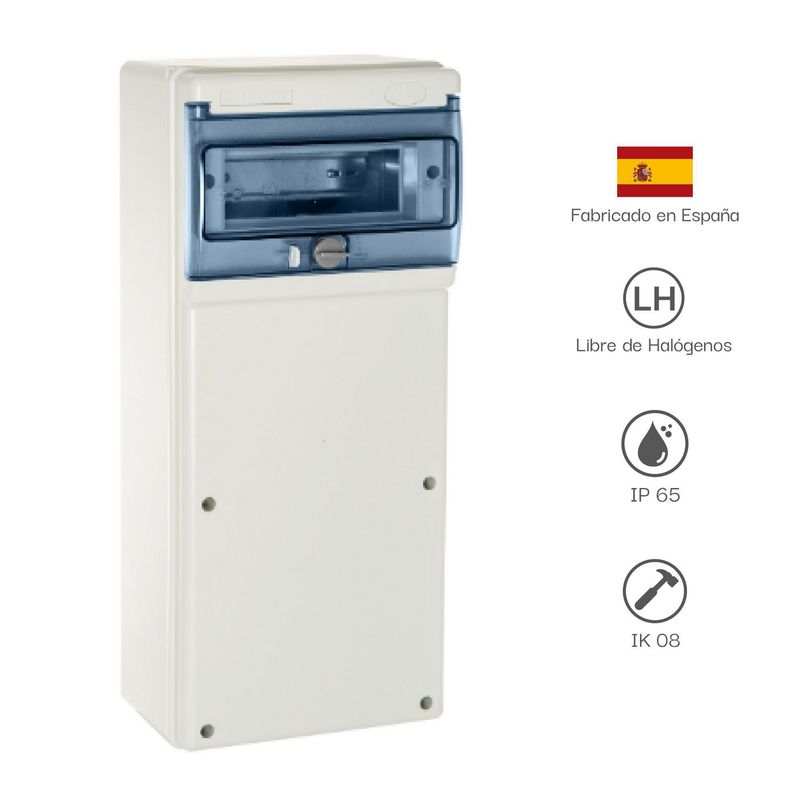 SOLERA - TABLERO DIST ADOS HERM L/H 8 P C/BOR IP65 IK08 215X500X160MM PAREDS LISAS (p/tomas MENNEKES 16A,32A