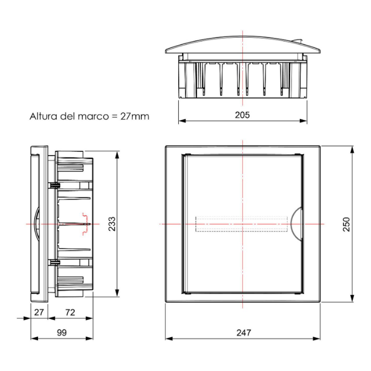 SOLERA - Tablero Riel Din Empotra. Libre Halog. 8 Polos Puerta Fumé A/H Ip40 Ik07 , P/Drywall,  Termosellado