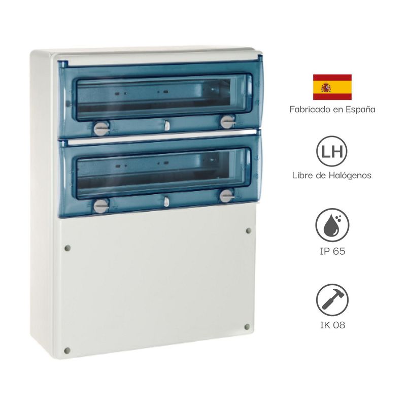 SOLERA - TABLERO DIST ADOS HERM L/H 32 P C/BOR IP65 IK08 362X500X160MM P/LISAS (p/tomas MENNEKES 16A,32A,63A)