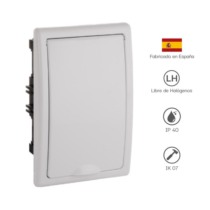 SOLERA - TABLERO RIEL DIN EMPOTRA. LIBRE HALOG. 4 POLOS PUERTA BLANCA A/V IP40 IK07