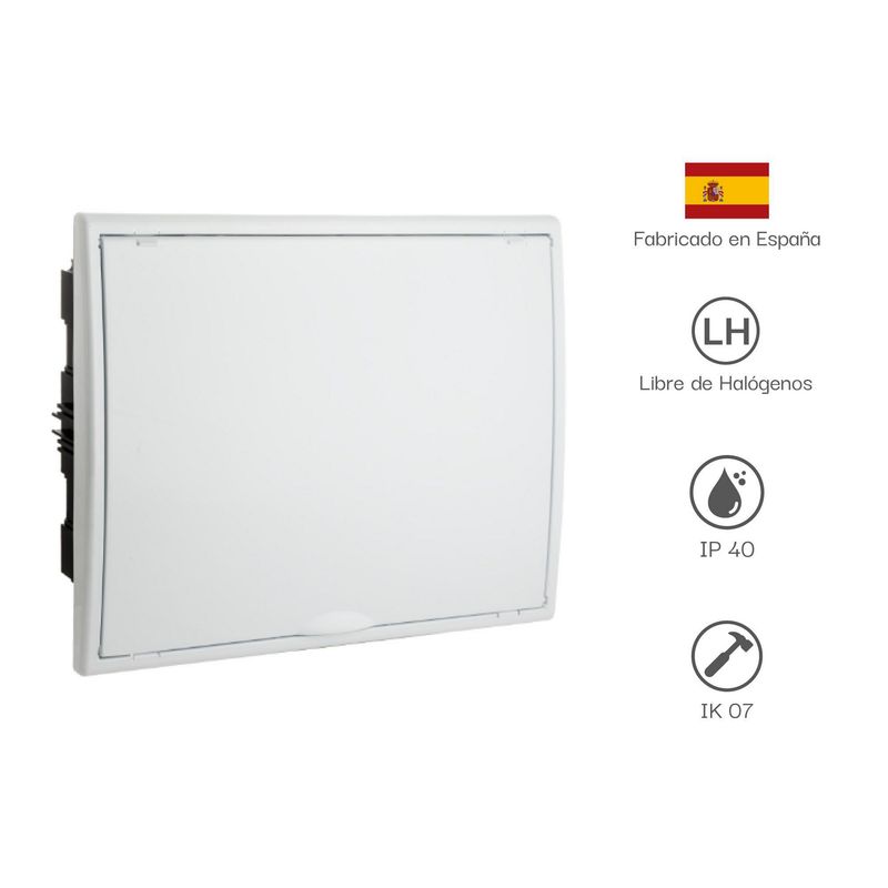 SOLERA - TABLERO RIEL DIN EMPOTRA. LIBRE HALOG. 40 POLOS PUERTA BLANCA A/V IP40 IK07 (8206FLJ)