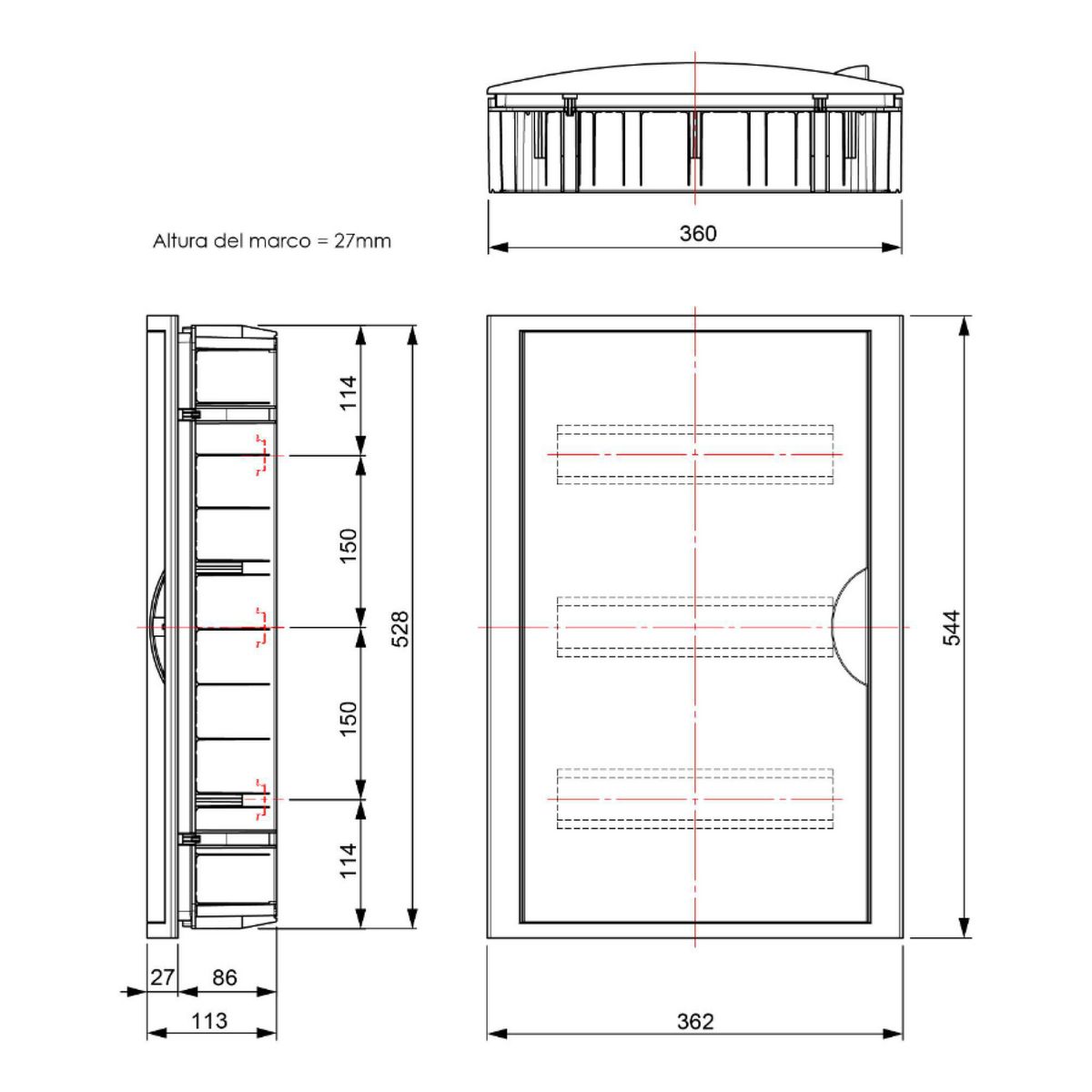 SOLERA - Tablero Riel Din Empotra. Libre Halog. 42 Polos Puerta Blanca A/H Ip40 Ik07 (5260Flj)