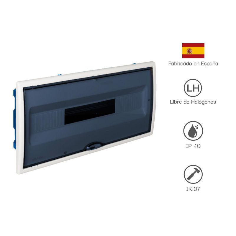 SOLERA - TABLERO RIEL DIN EMPOTRA. LIBRE HALOG. 22 POLOS PUERTA FUME C/BORNE A/V IP40 IK07, P/DRYWALL, C/BORN, TERMOSELLADO