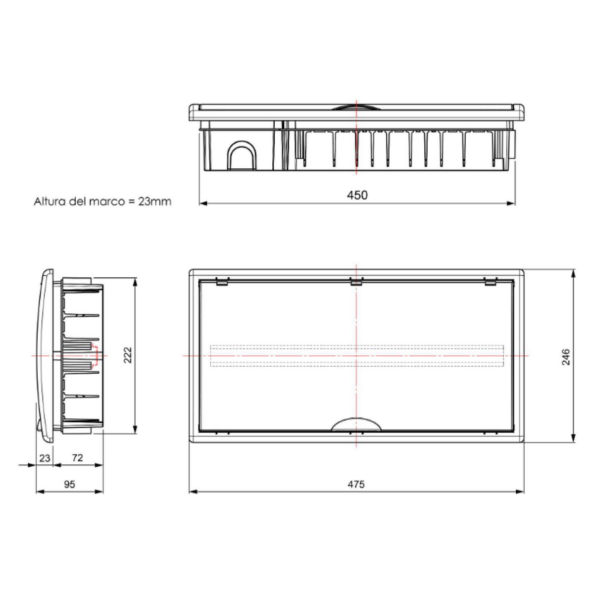 SOLERA - Tablero Riel Din Empotra. Libre Halog. 22 Polos Puerta Fume C/Borne A/V Ip40 Ik07, P/Drywall, C/Born, Termosellado