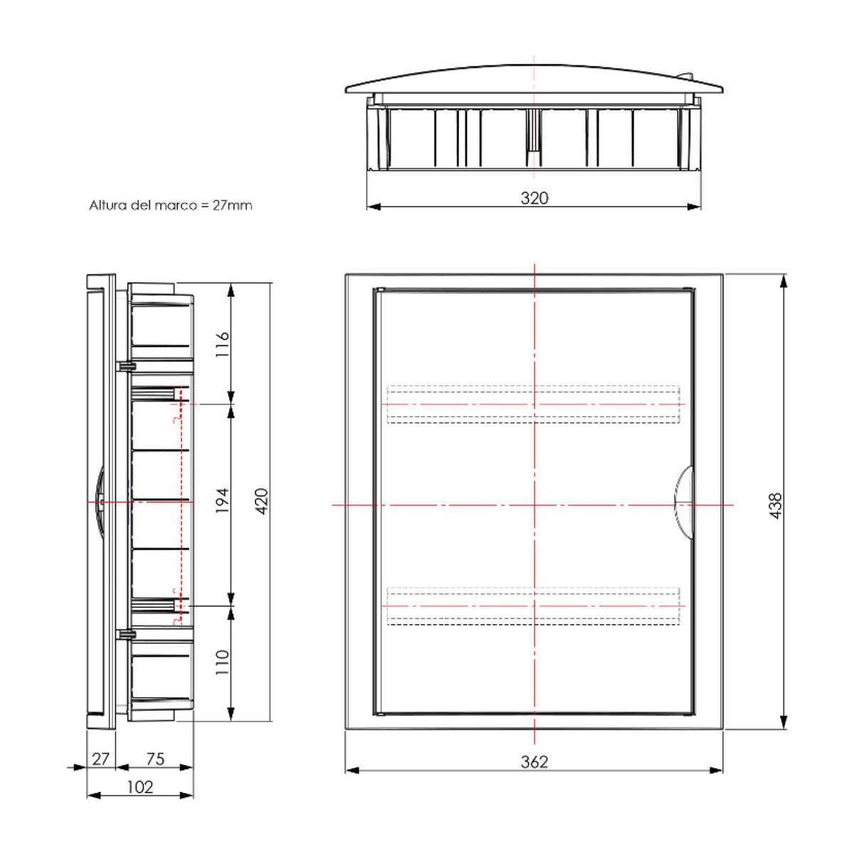SOLERA - Tablero Riel Din Empotra. Libre Halog. 28 Polos Puerta Blanca A/H Ip40 Ik07