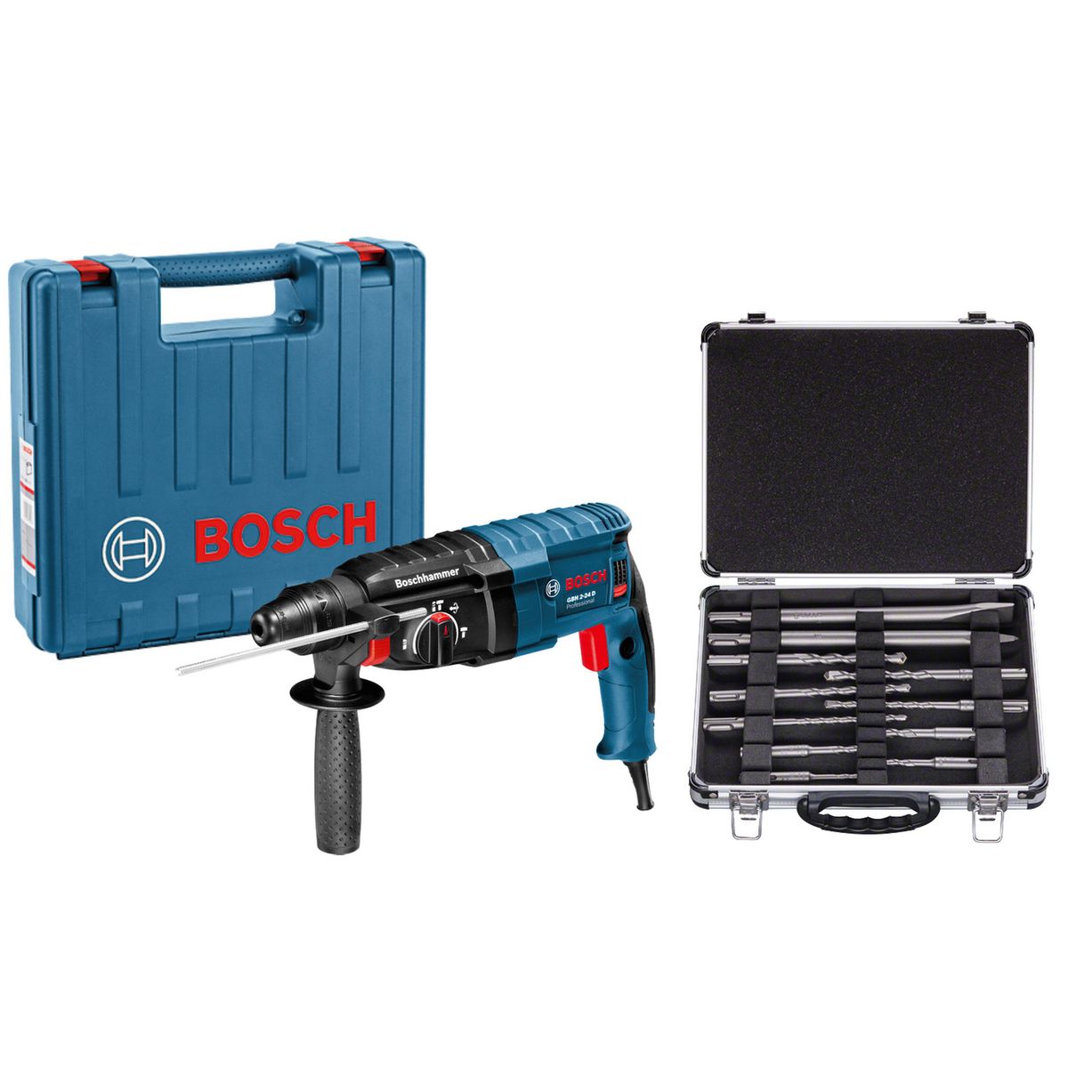 BOSCH - Rotomartillo GBH 2-24 D + Set de Brocas + Cinceles SDS Plus