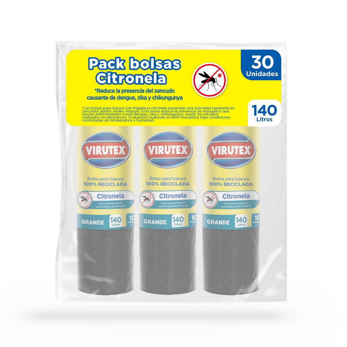 VIRUTEX - Pack Bolsas Citronela 140 Litros 30und