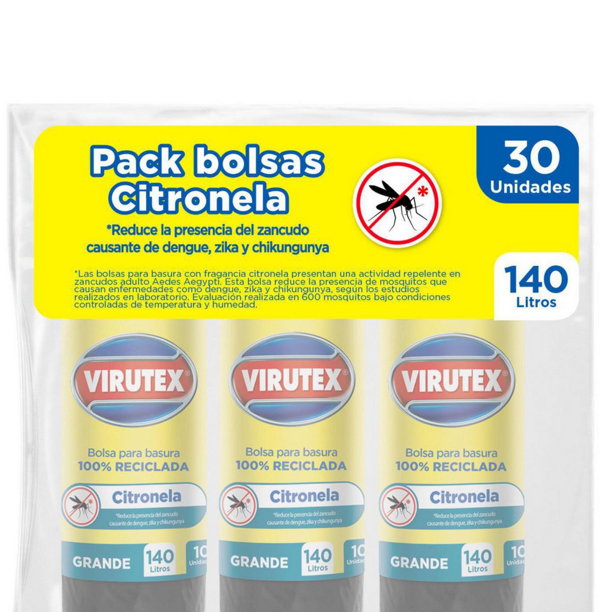 VIRUTEX - Pack Bolsas Citronela 140 Litros 30und