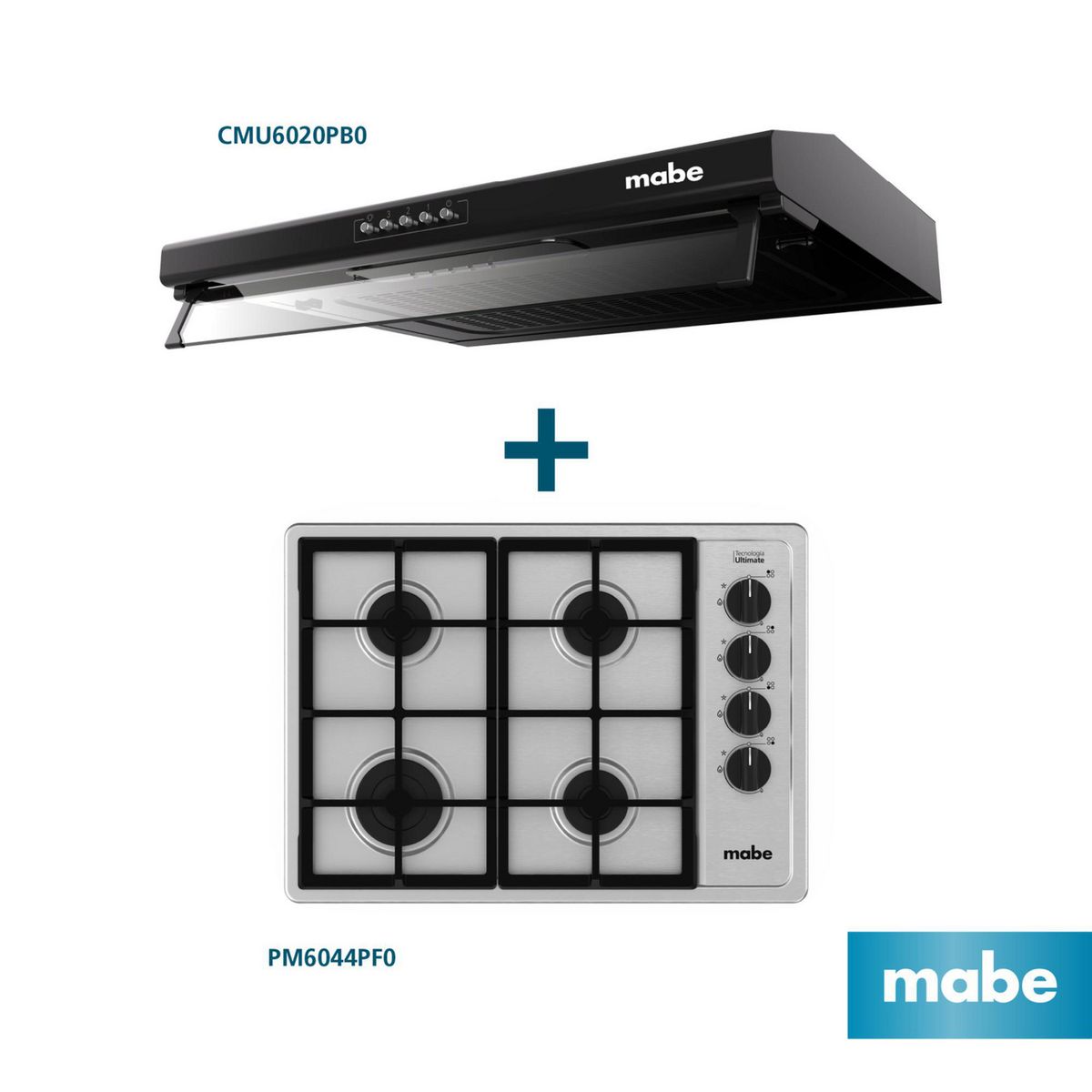 MABE - Combo Campana Utilitaria CMU6020PB0 + Cocina Empotrable PM6044PF0