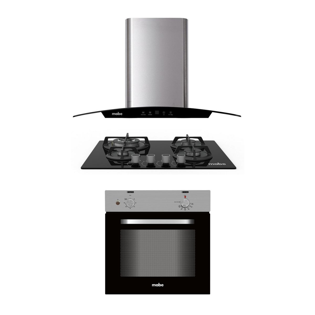 MABE - Combo Campana Decorativa CM6018PIY0 + Cocina Empotrable PM6045GV0 + Horno Empotrable Eléctrico HM6028EYAI0