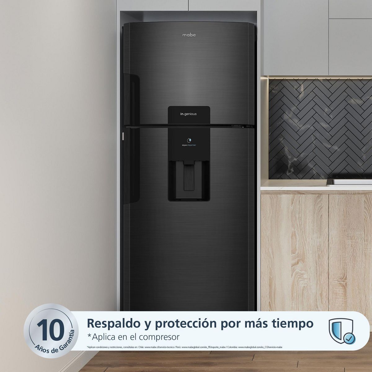 MABE - Refrigeradora Top Freezer No Frost 432 Litros Black Steel RMP470YPC