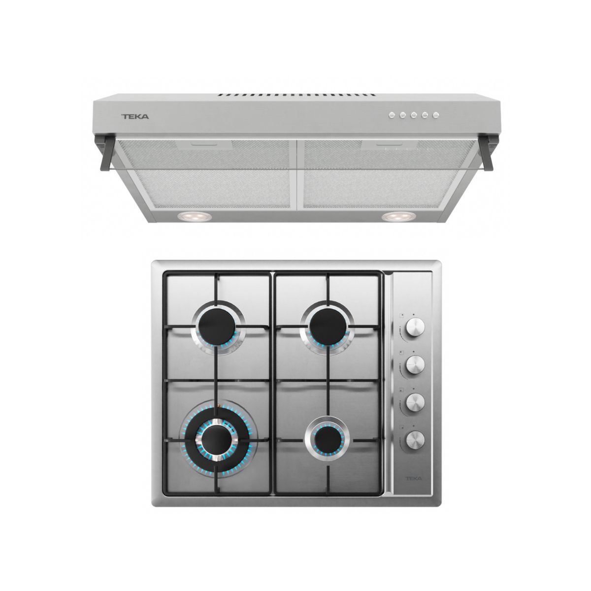 TEKA - Combo Cocina Empotrable 4 Hornillas + Campana Extractora Duetto Plus Inox Teka