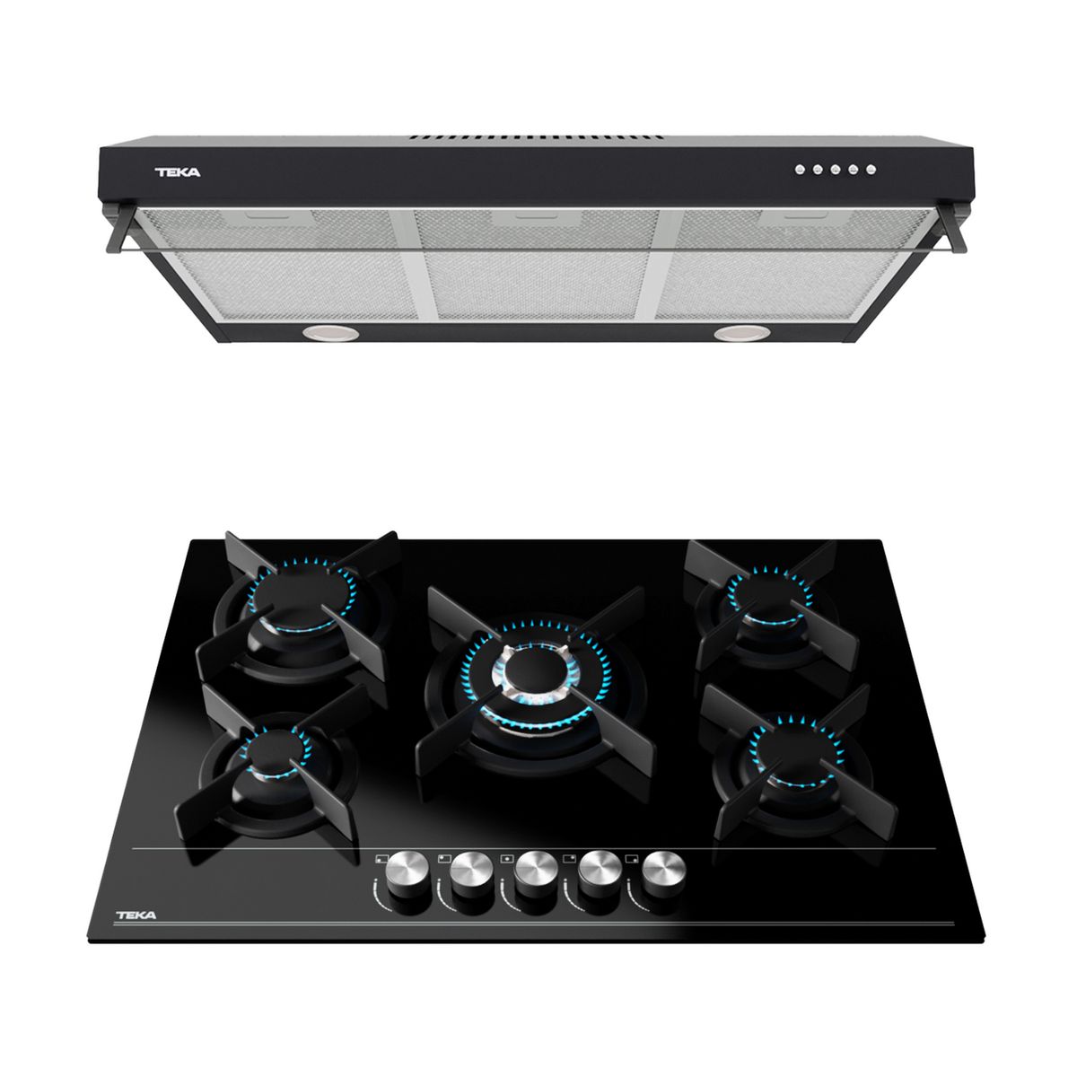 TEKA - Combo Encimera Empotrable + Campana Extractora 75cm Duetto Teka Negro