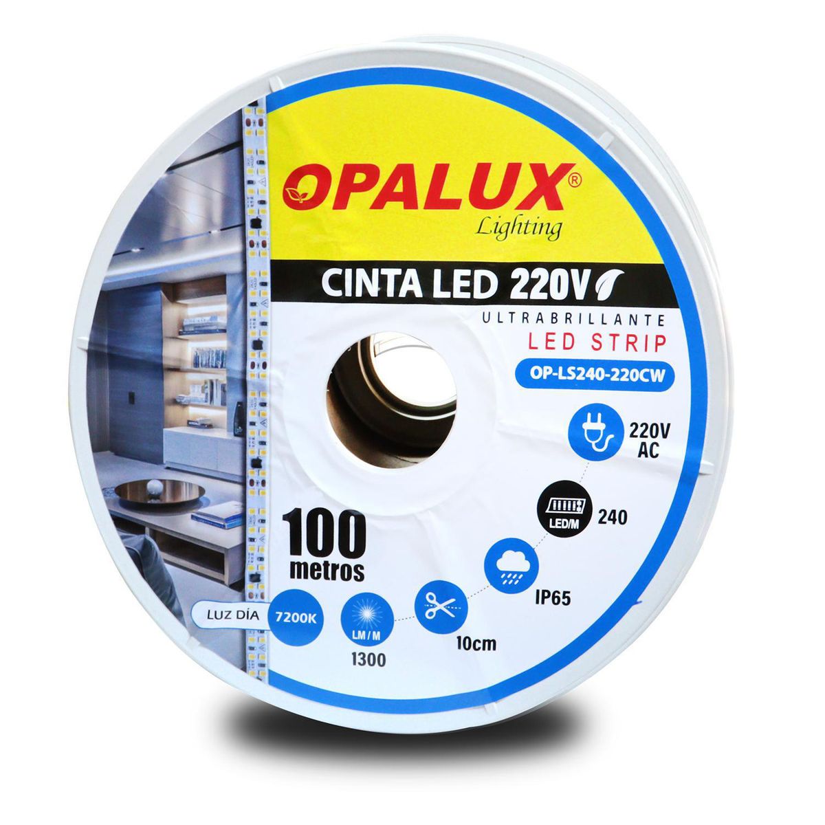 OPALUX - Rollo Tira LED 240 LED 220 V 100 m Luz Fría