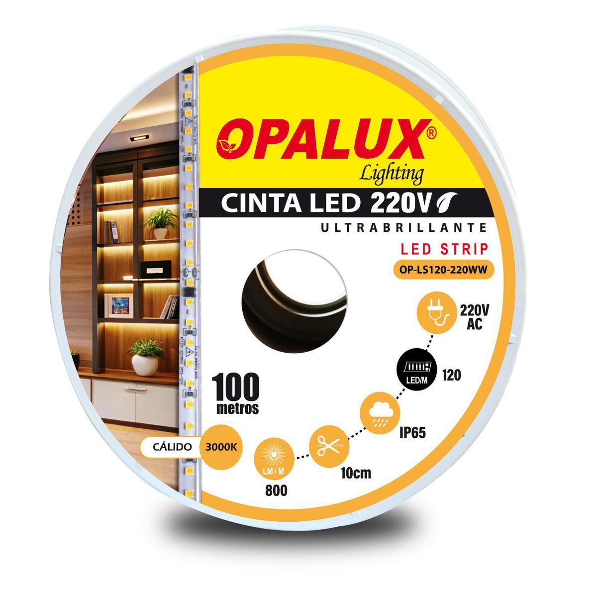OPALUX - Rollo Tira LED 120 LED 220 V 100 m Luz Cálida