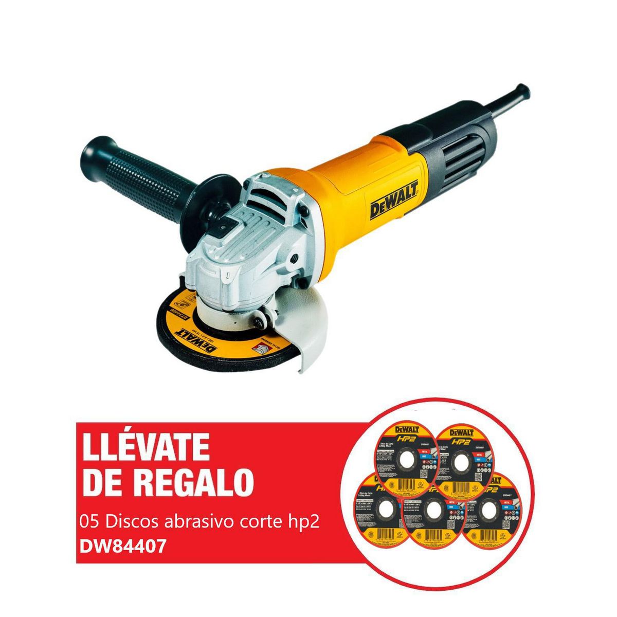 DEWALT - 01 Esmeril angular 4 1/2' 750W DWE750 + 05 Discos de corte HP2 4-1/2" DW84407 DeWALT