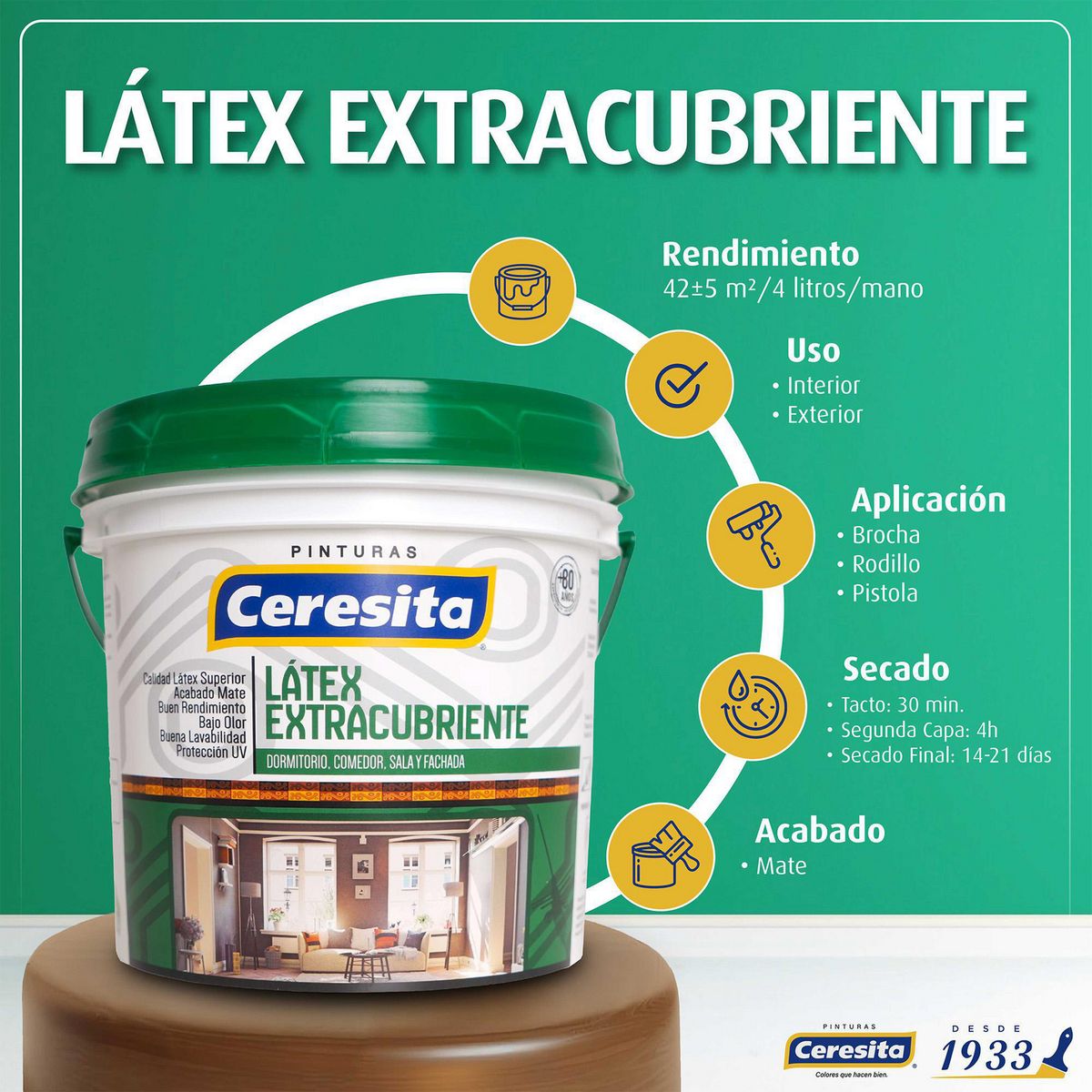 CERESITA - Pintura Latex Extracubriente Alabastro Mate 1 GL