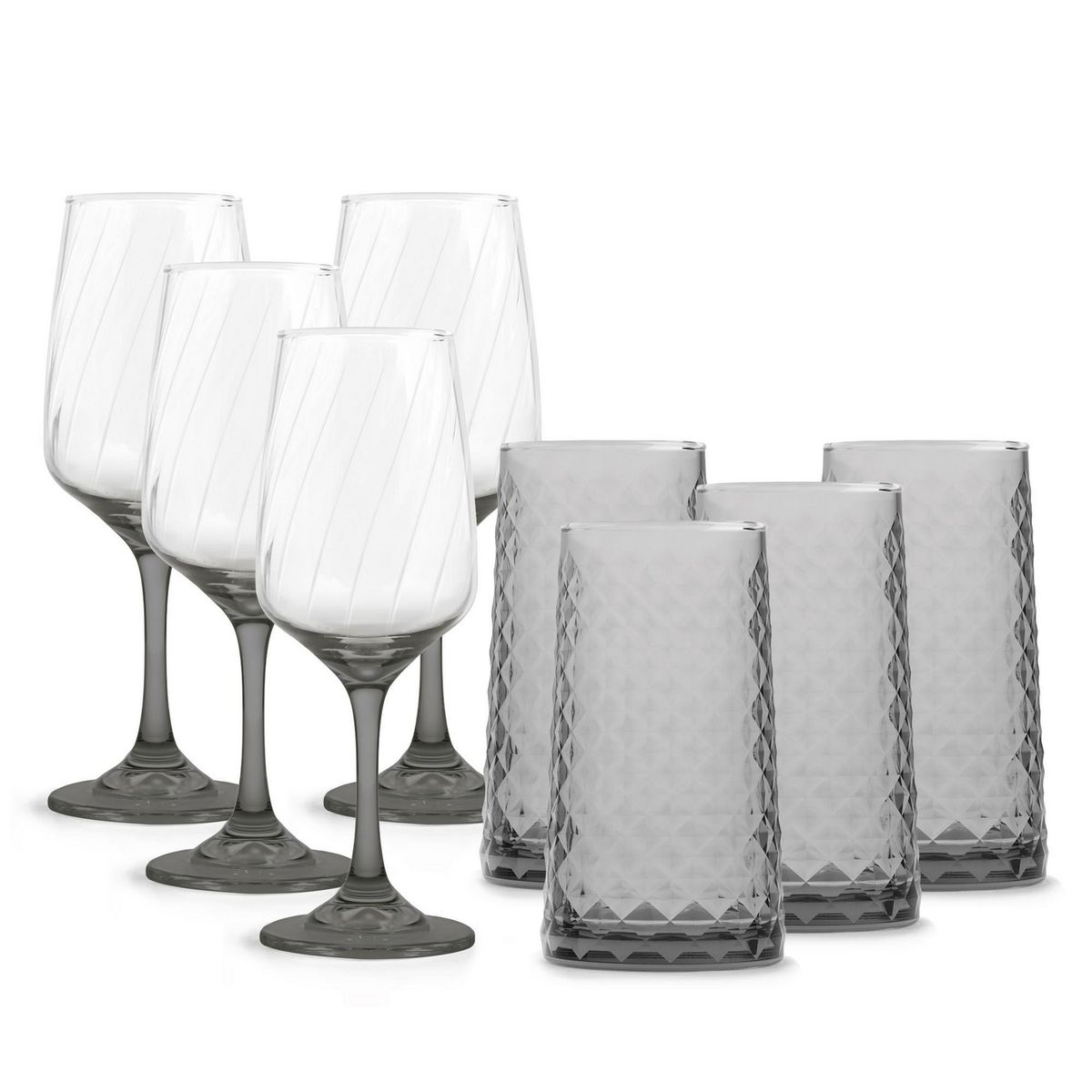 NADIR - Set Gris con 8 Vasos y Copas