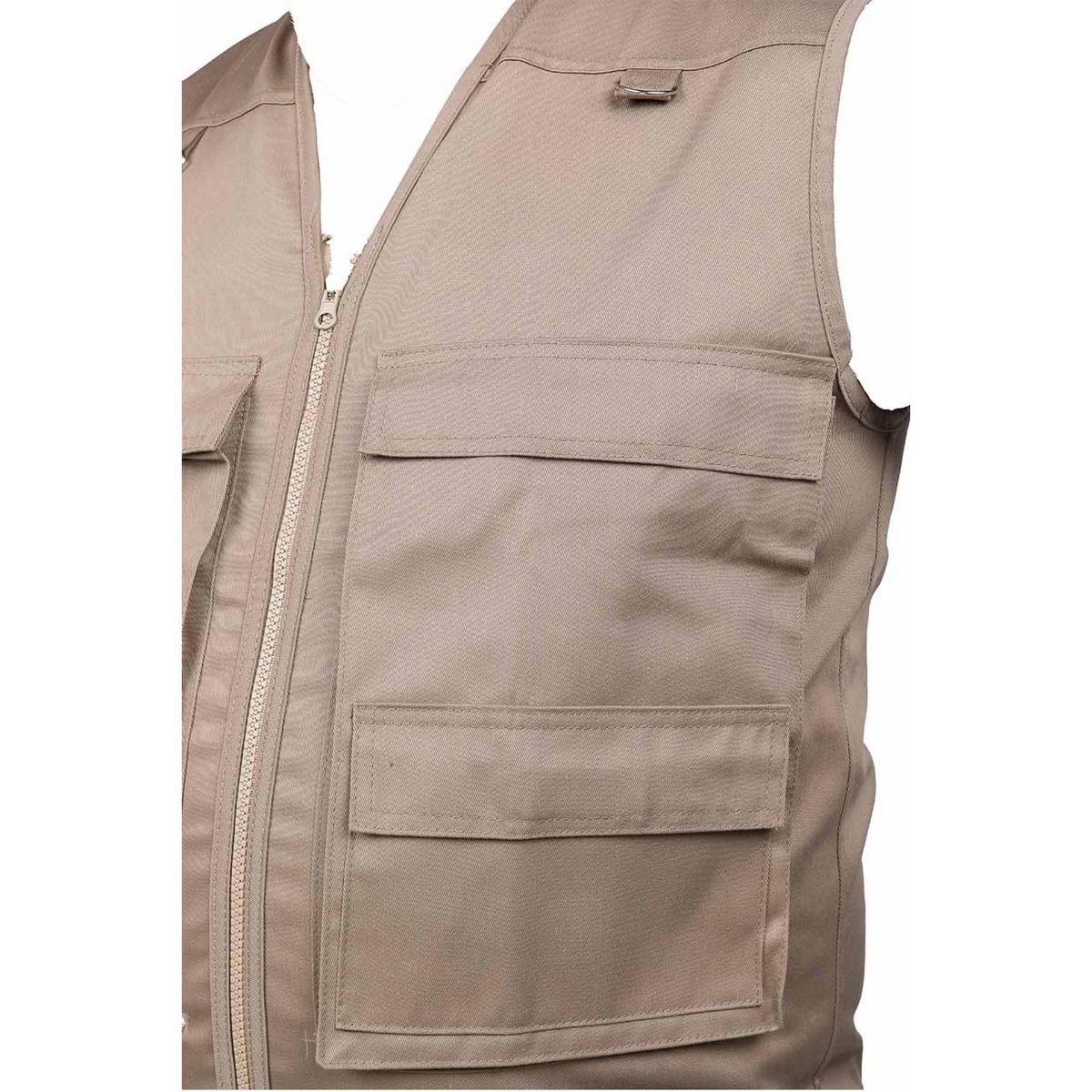  - Chaleco Drill Multibolsillo Pescador Beige Talla XL