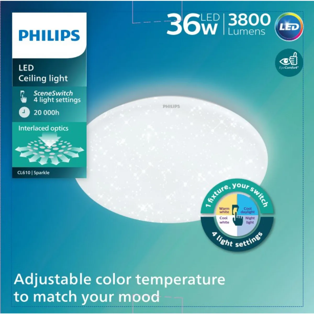 PHILIPS - Plafón LED Sparkle 36W Tricolor