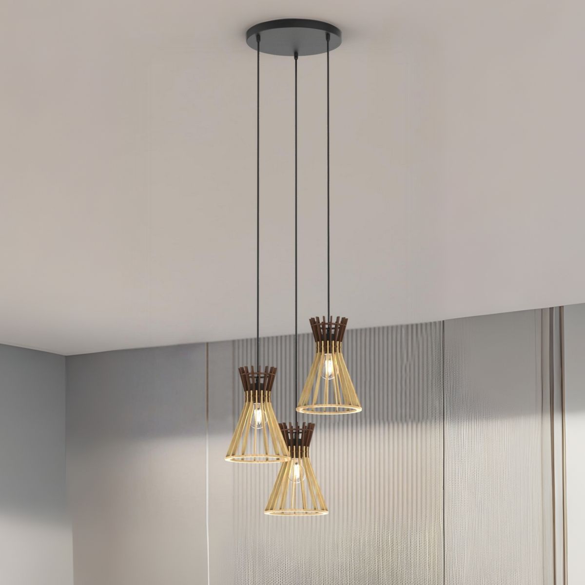 ILUMA - Lámpara Colgante Bali 3 Luces E27 60W Amarillo/Dorado