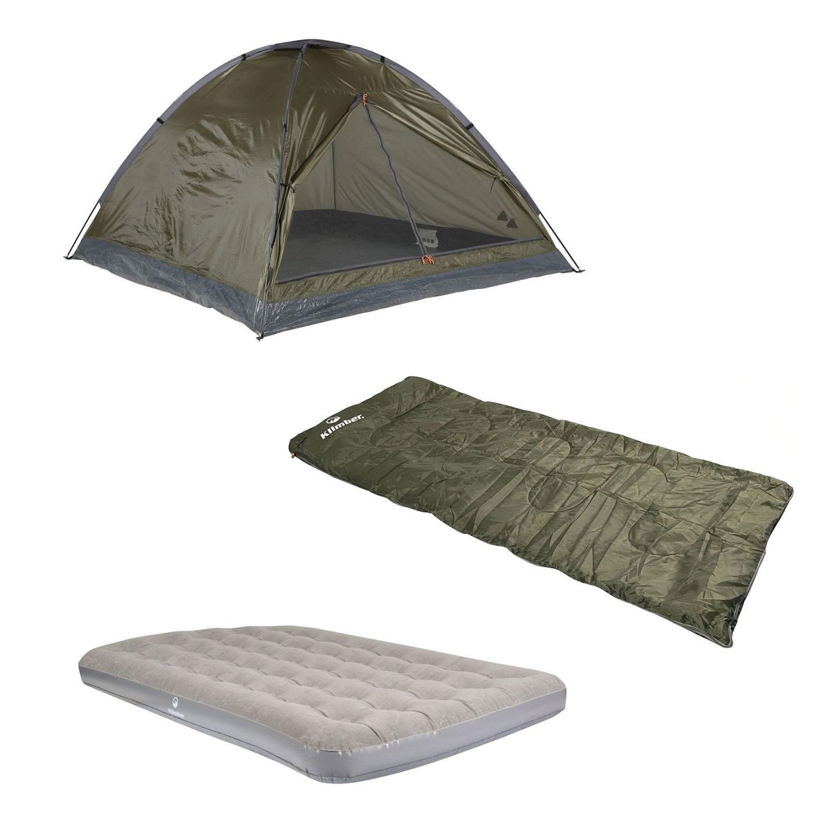 KLIMBER - Carpa Para 4 Personas Modelo Dome Color Verde + Colchón Inflable 2 Plazas + Bolsa de Dormir Basic Verde