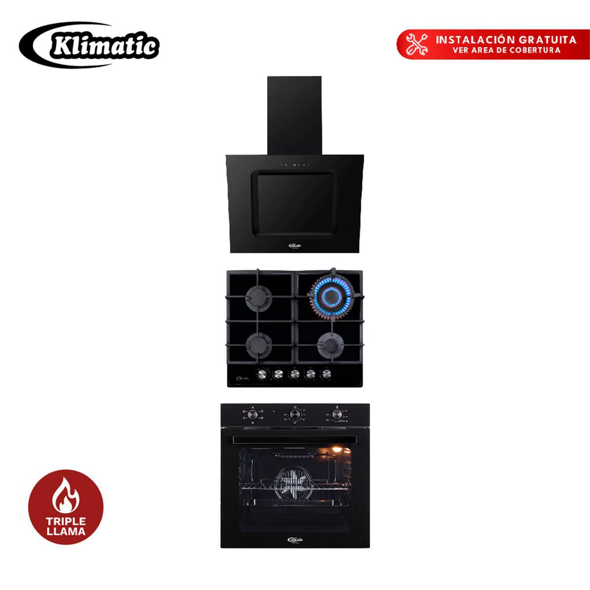 KLIMATIC - Tricombo Cocina Empotrable Aosta + Campana Empotrable Kamba + Horno Empotrable Essen Klimatic