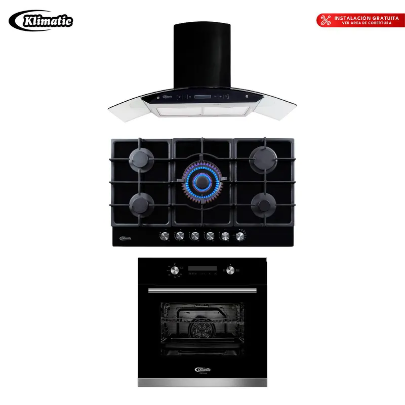 KLIMATIC - Tricombo Cocina Empotrable Aosta + Campana Extractora Venezia + Horno Empotrable Bonn Klimatic