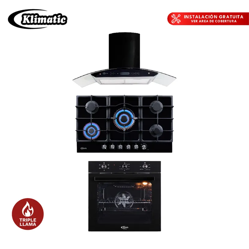 KLIMATIC - Tricombo Cocina Empotrable Aosta + Campana Extractora Venezia + Horno Empotrable Essen Klimatic