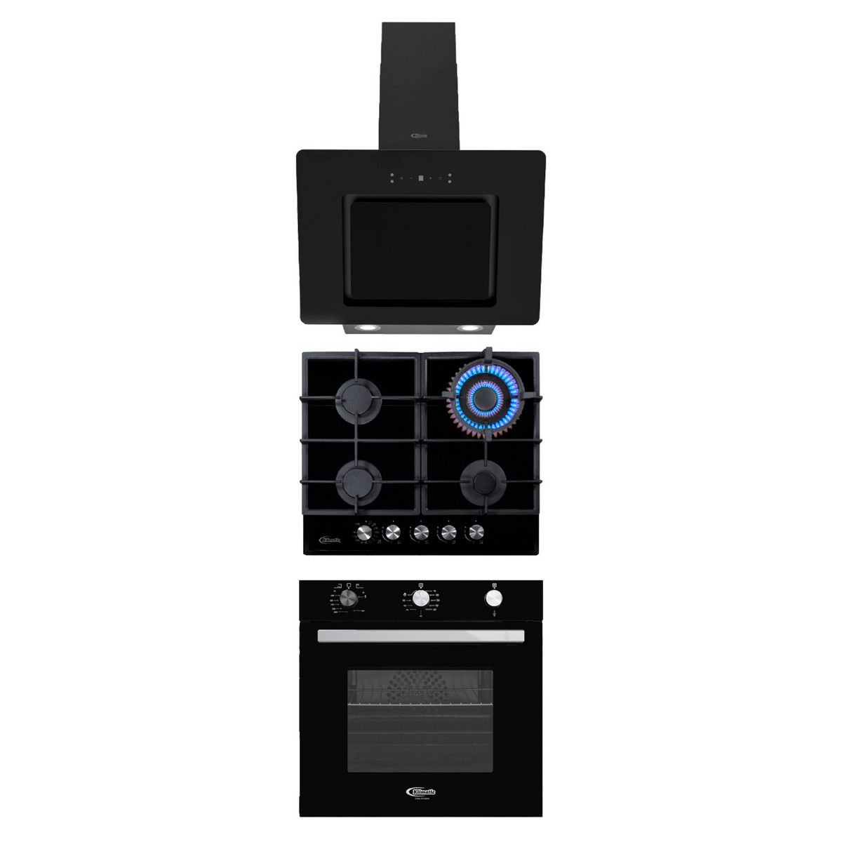 KLIMATIC - Tricombo Cocina Empotrable Aosta + Campana Extractora Aria + Horno Empotrable Bremen Klimatic