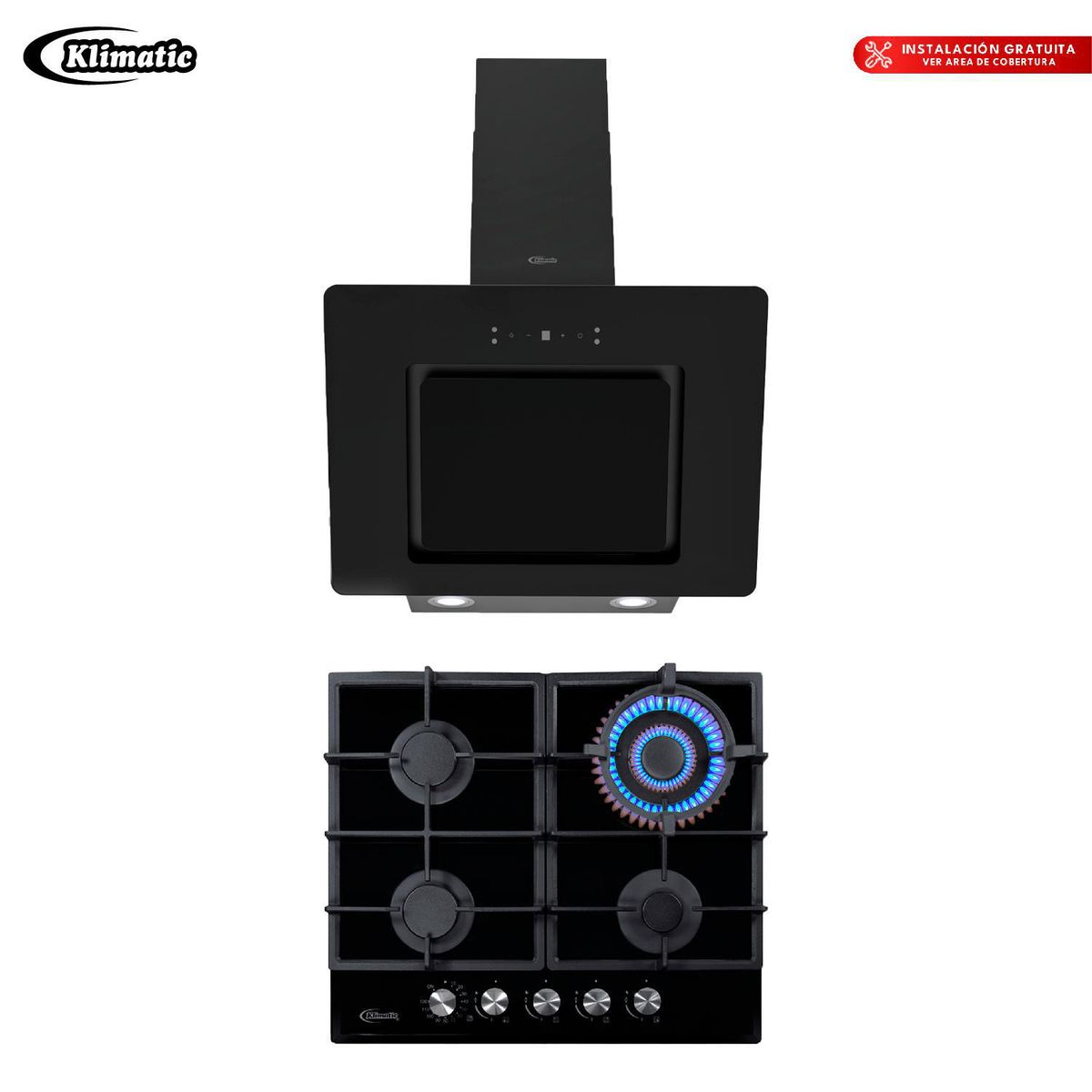 KLIMATIC - Combo Cocina Empotrable 4 Hornillas Aosta + Campana Extractora Aria Klimatic